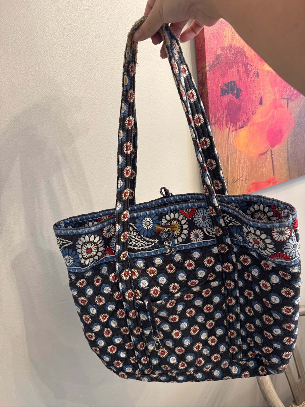 Vera Bradley Quilted Floral Tote Bag in Navy and White